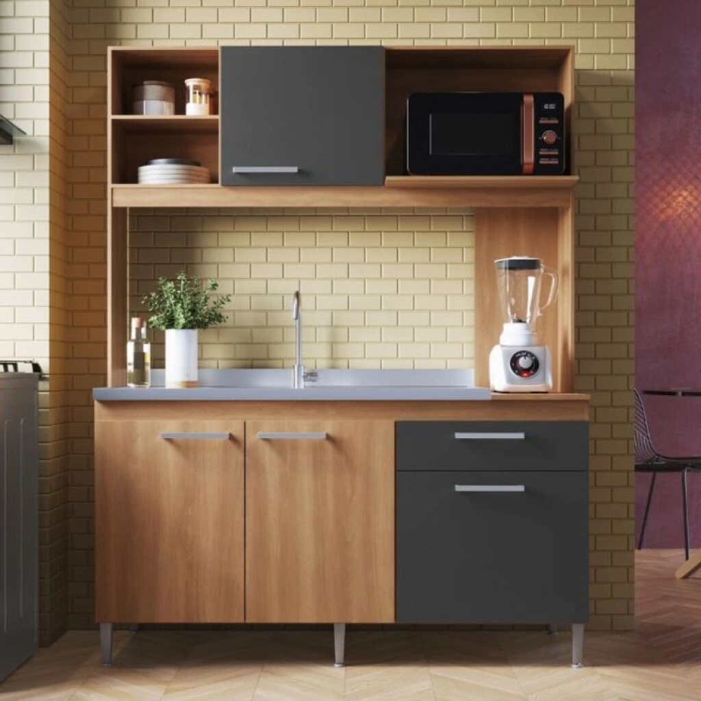 COCINA COMPACTA 4 PUERTAS 1 CAJON BEAUTY - ROVERE/GRAFITO