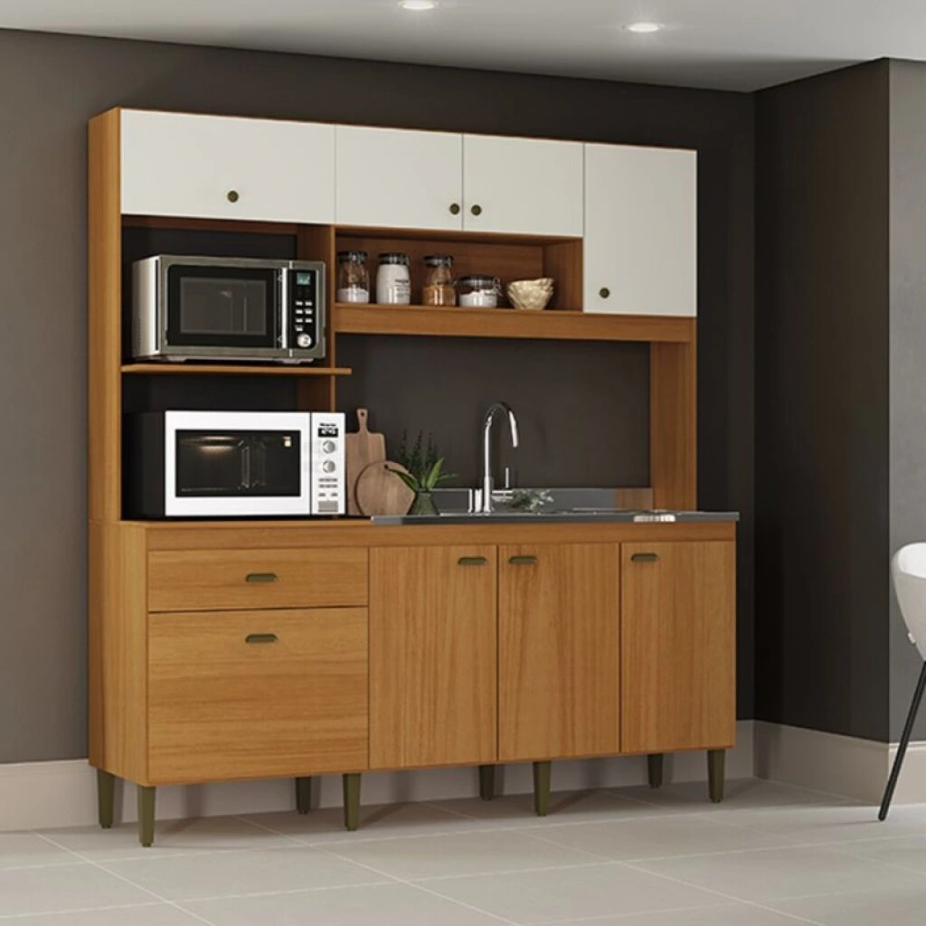 COCINA COMPACTA 1.86 MT 8 PUERTAS 1 CAJON - CELINE NATURE/CHAMPAGNE