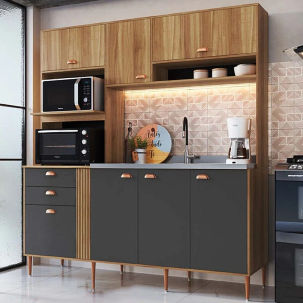 COCINA COMPACTA 1.85 MT JADE - NOGAL/GRAFITO