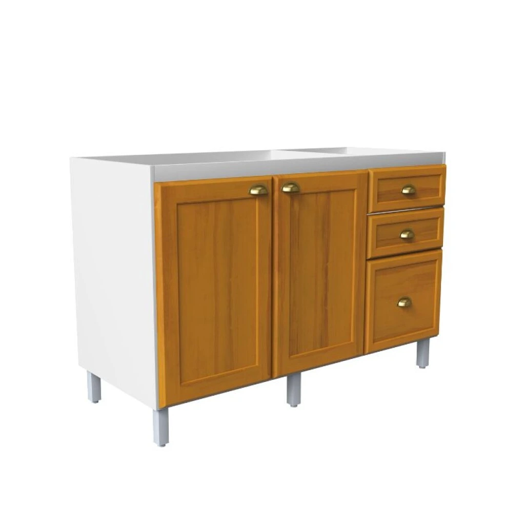 ARMARIO BAJO MESADA 1.20 2 PUERTAS 3 CAJONES S/T BLANCO/MIEL - MADERA MACIZA
