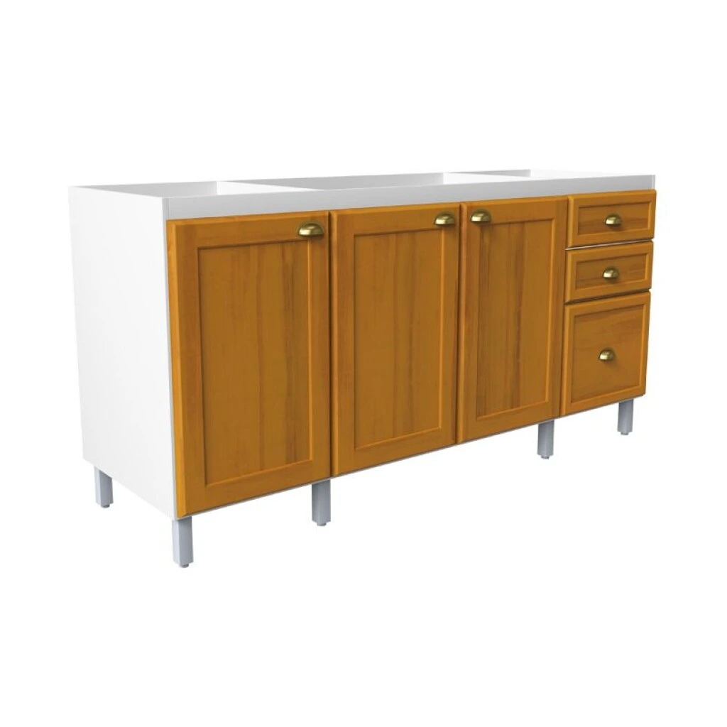ARMARIO BAJO MESADA 1.60 3 PUERTAS 3 CAJONES S/T BLANCO/MIEL - MADERA MACIZA