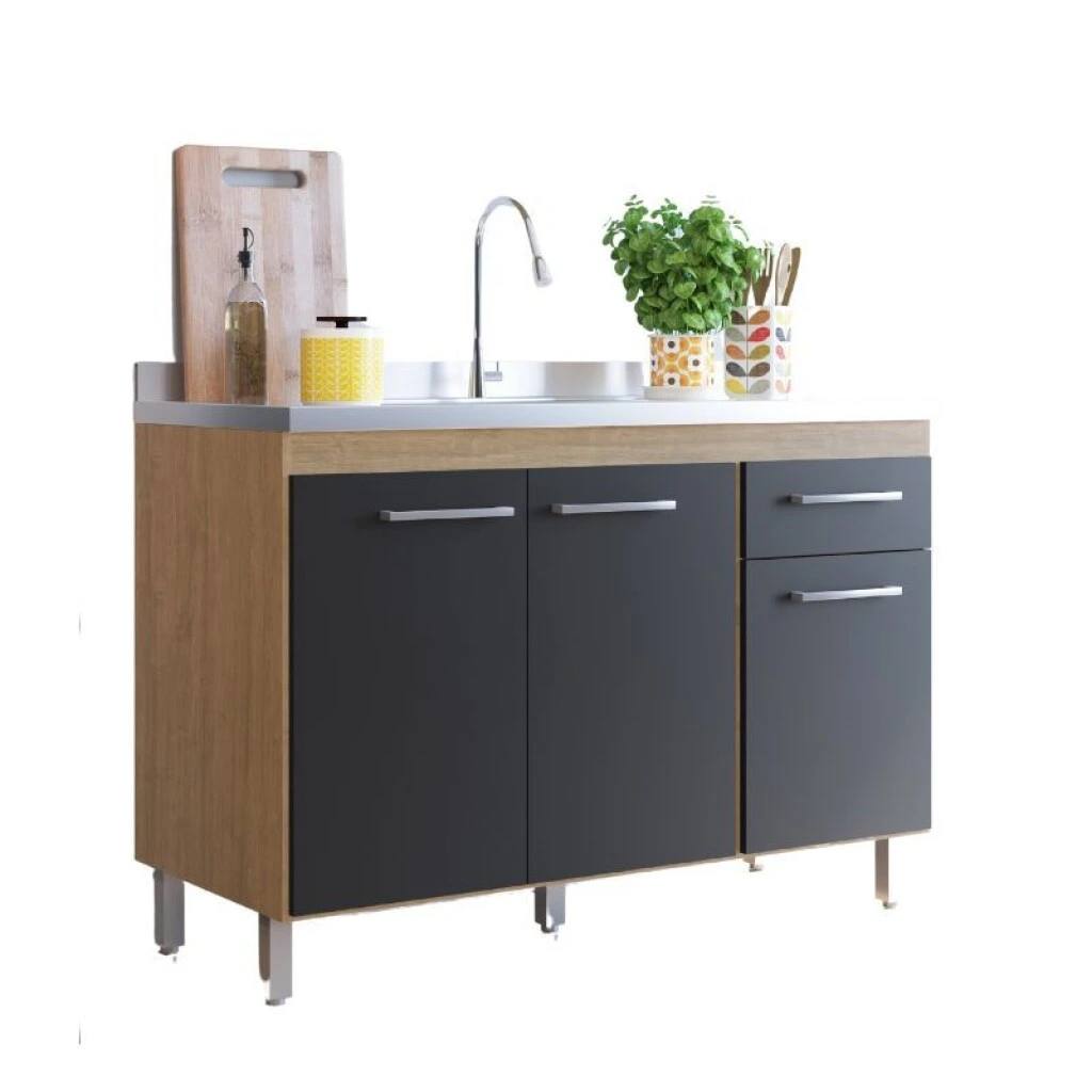 ARMARIO BAJO MESADA 1.20 3 PUERTAS 1 CAJON - NEGRO/MARRON