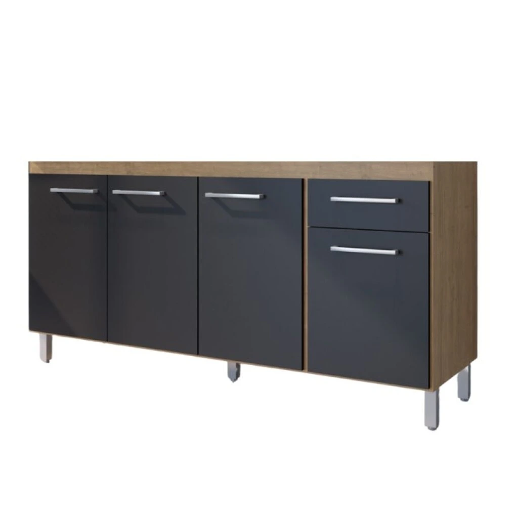 ARMARIO BAJO MESADA 1.60 3 PUERTAS 1 CAJON - NEGRO/MARRON