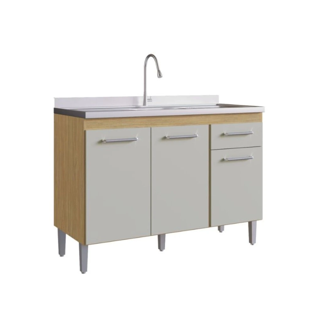 ARMARIO BAJO MESADA 1.20 3 PUERTAS - 1 CAJON - BLANCO/ORO