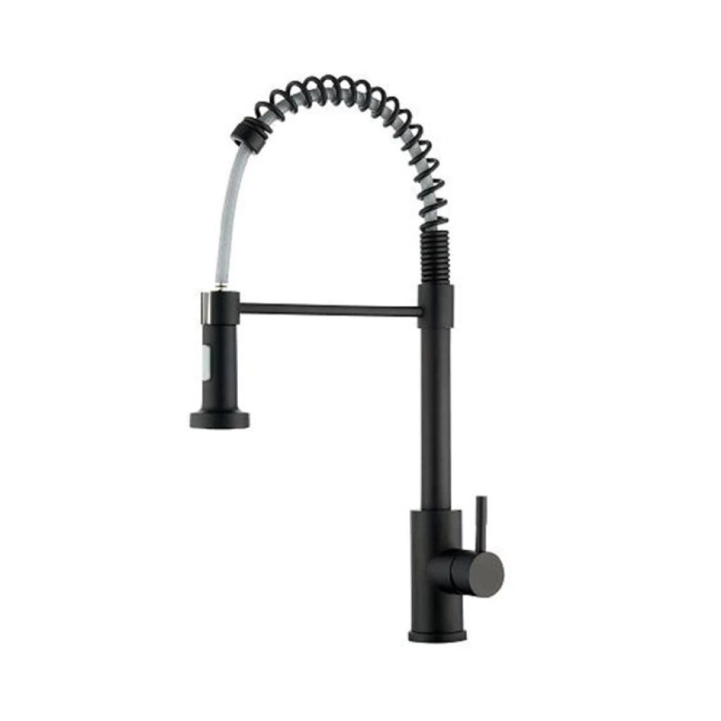 MEZCLADORA PARA MESADA ALTO DE ACERO NEGRO MATE - ROSETA EXTRAIBLE