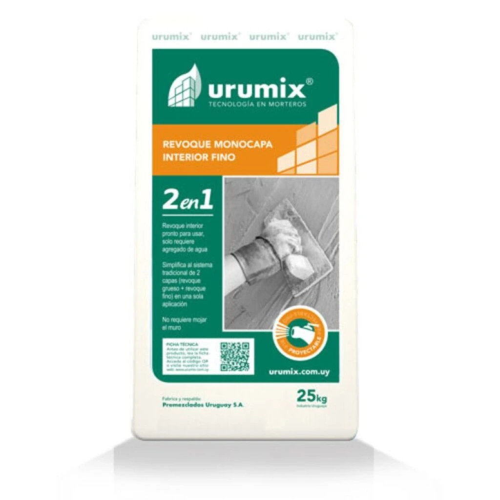 REVOQUE FINO PARA INTERIOR 2 EN 1 25 KG - URUMIX