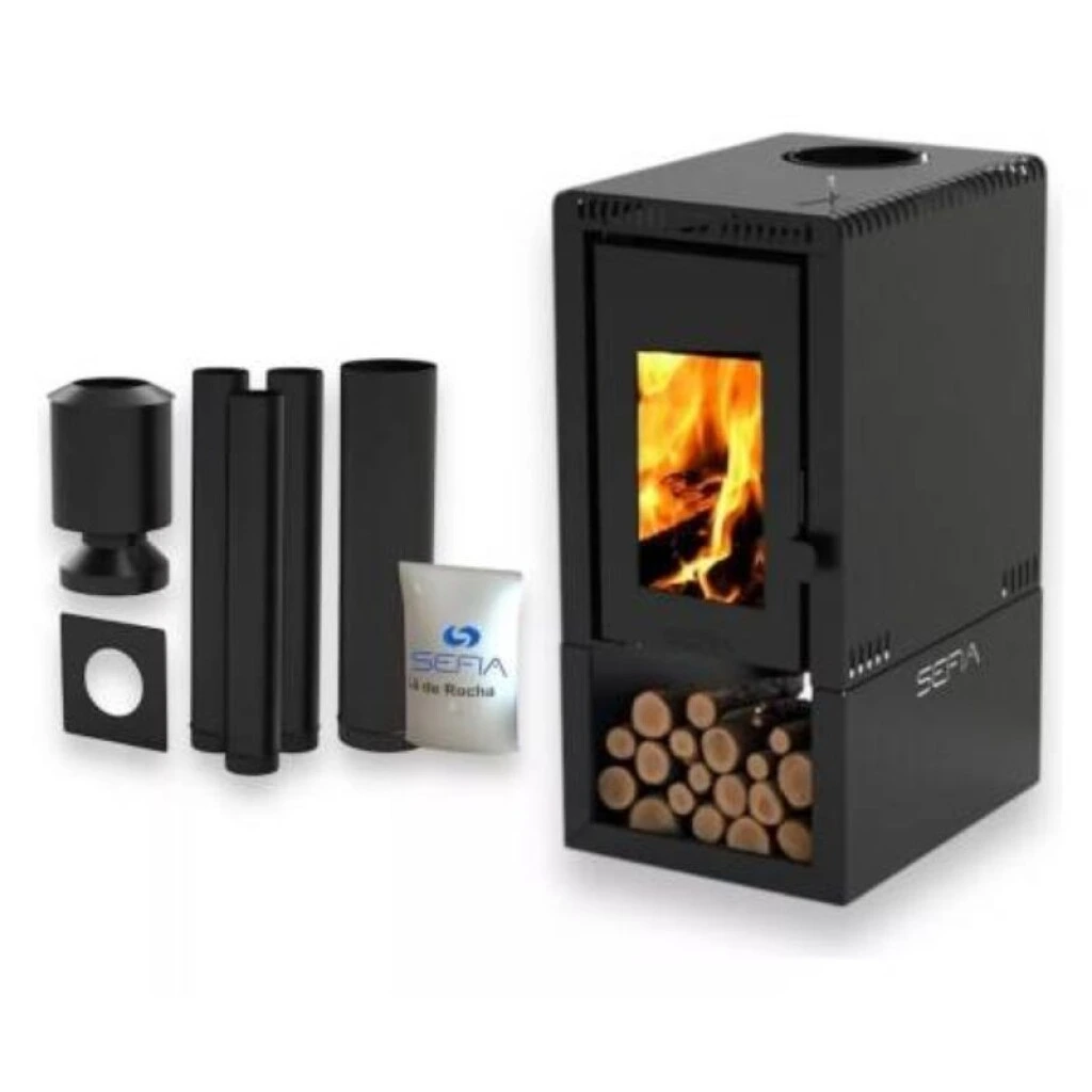 CALEFACTOR BARCELONA SEFIA + KIT DE CAÑOS (NEGROS) TECHO 1 PLANTA