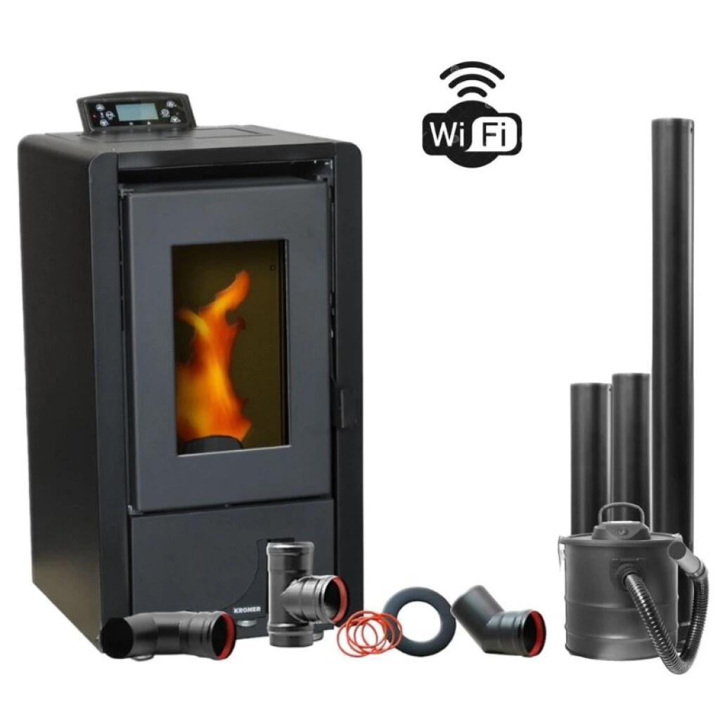 CALEFACTOR A PELLET 6 KW OLIVIA + KIT DE CAÑOS DE PARED + ASPIRADORA DE REGALO!