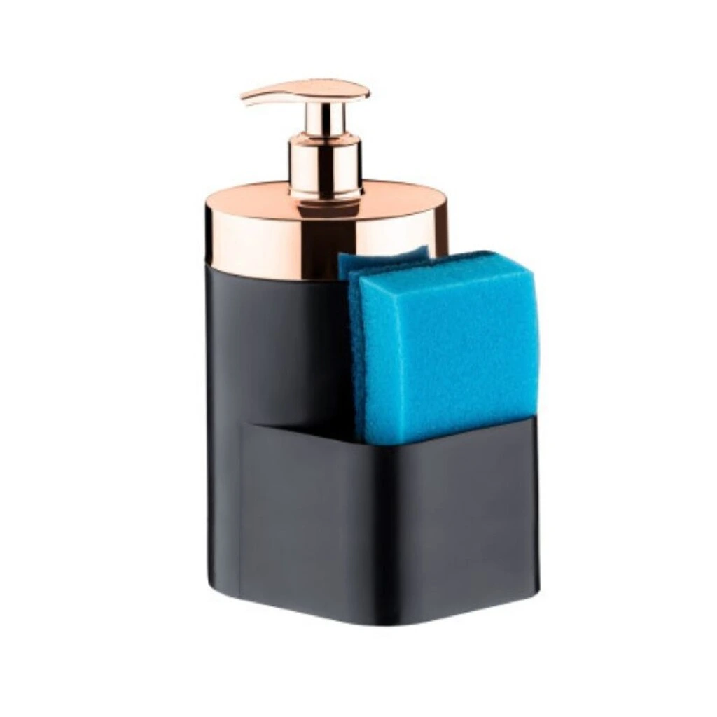 DISPENSADOR DE JABON - PORTA ESPONJA NEGRO/ROSA GOLD
