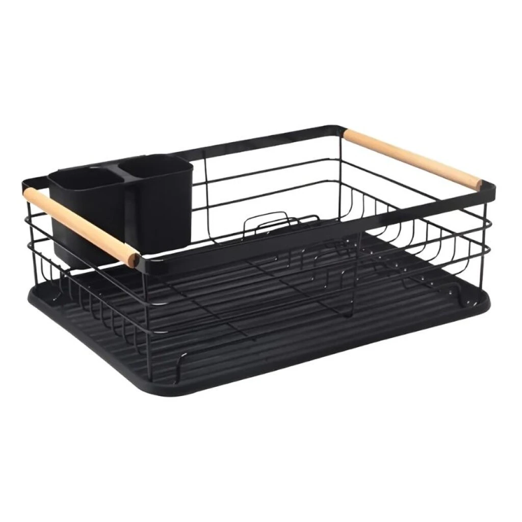 ESCURREPLATO 41 X 30 X 14 NEGRO CON DETALLE EN MADERA