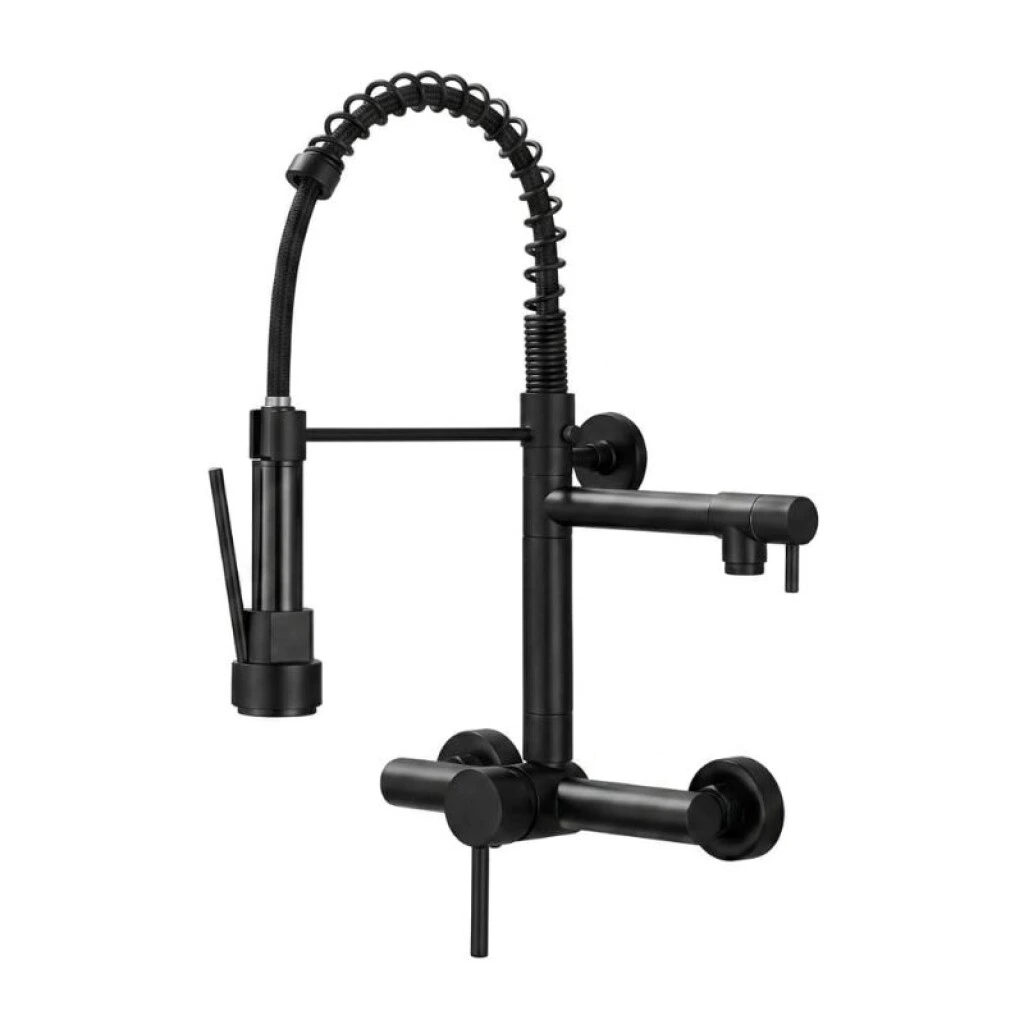 MEZCLADORA DE PARED PARA COCINA DOBLE PICO CHEF - NEGRA