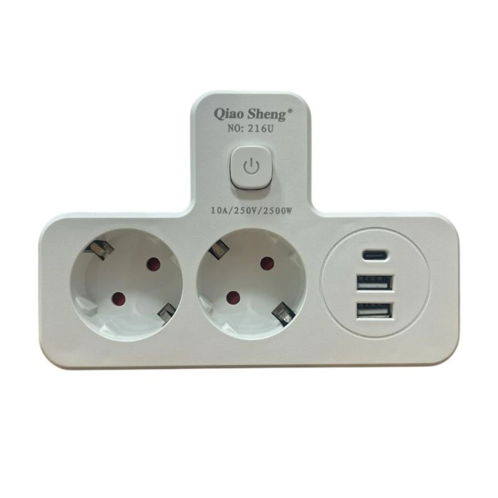 ENCHUFE 2 TOMA SCHUKO + CARGADOR USB Y USBC - CON LUZ TACTIL