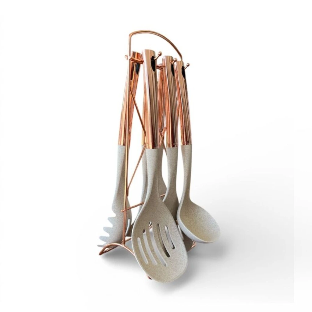 SET UTENSILIOS DE COCINA ROSA GOLD/BLANCO - 6 PIEZAS