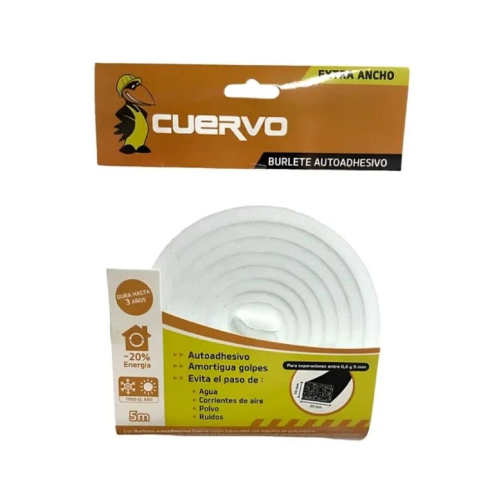 BURLETE AUTO ADHESIVO CUERVO 1 CM X 5 MT