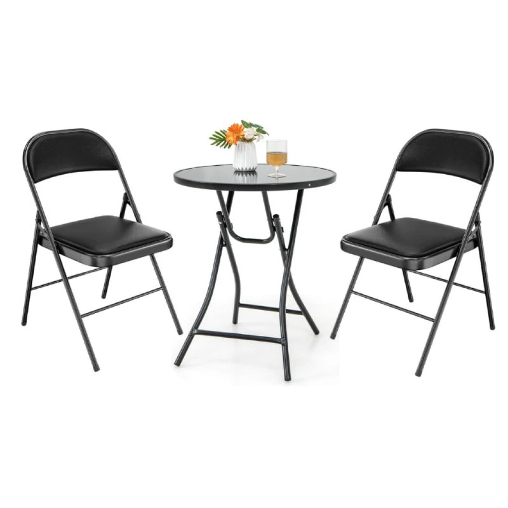 MESA REDONDA PLEGABLE DE VIDRIO + 2 SILLAS
