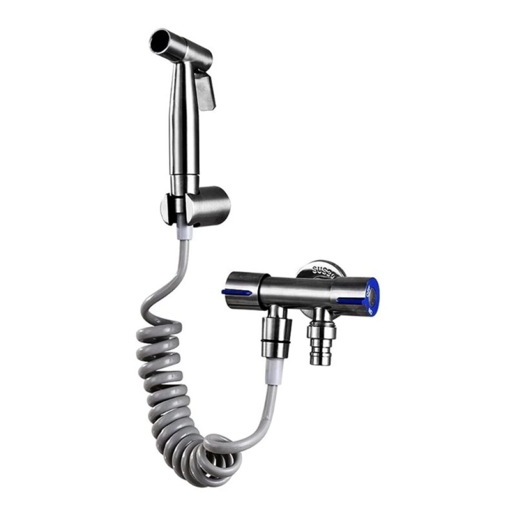 DUCHA HIGIENICA SALIDA DOBLE CON LLAVE CROMADA