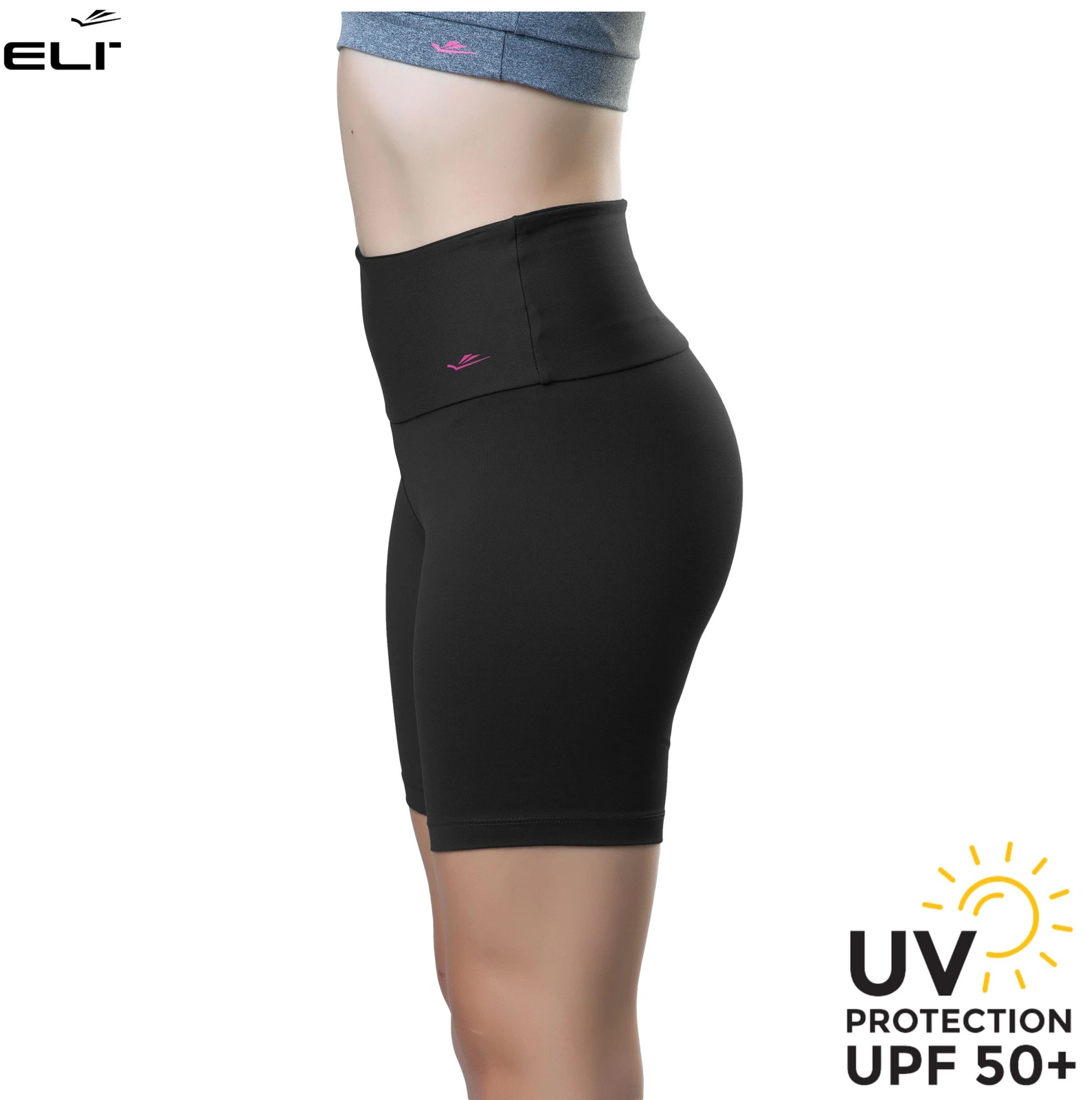 Calza Corta Dama Tiro Medio Deportiva Lisa Biker Suplex UV50+ ELITE