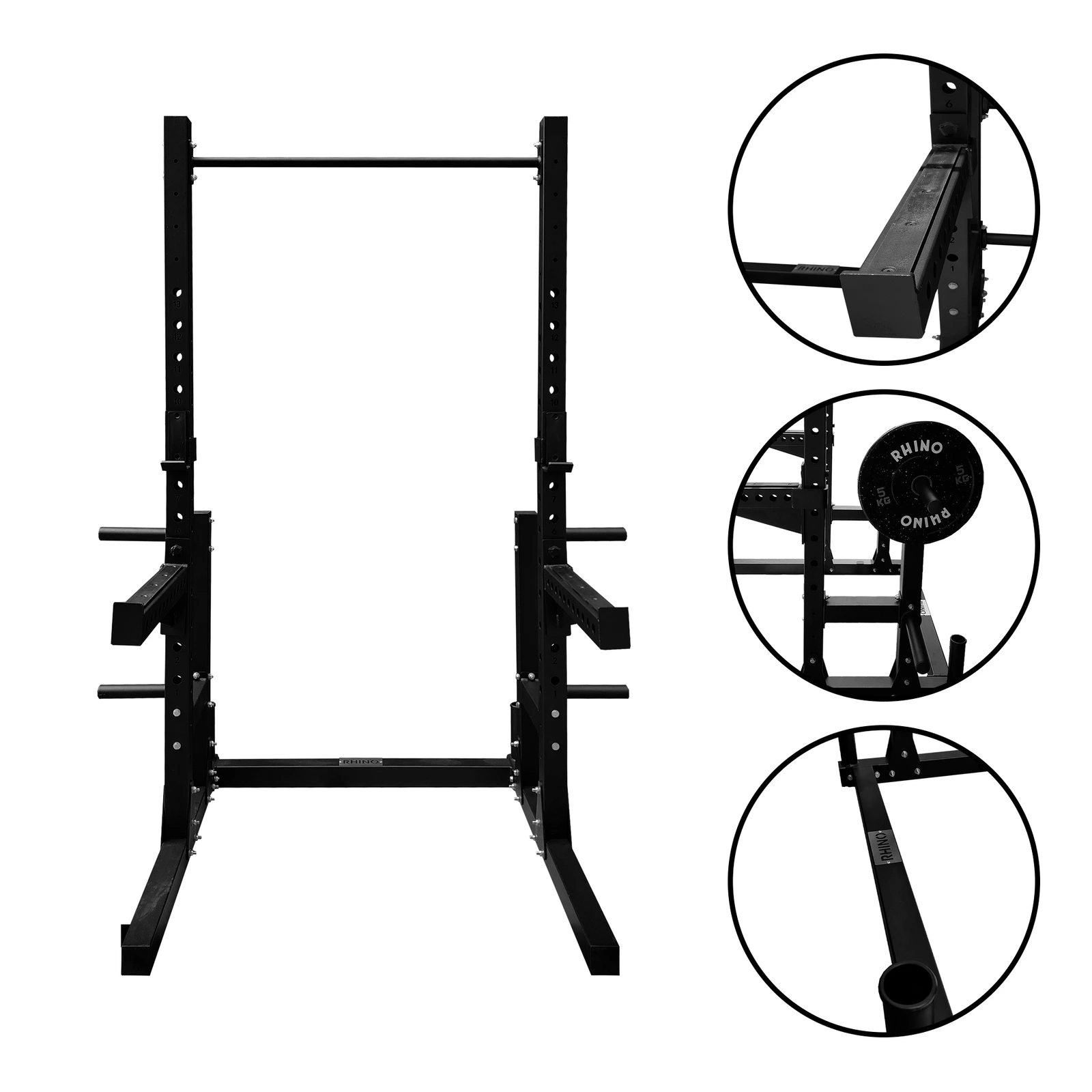 Squat Racks jaula Comercial Sentadillas Profesional con Barra de Dominadas y Almacenamiento de Pesas RHINO