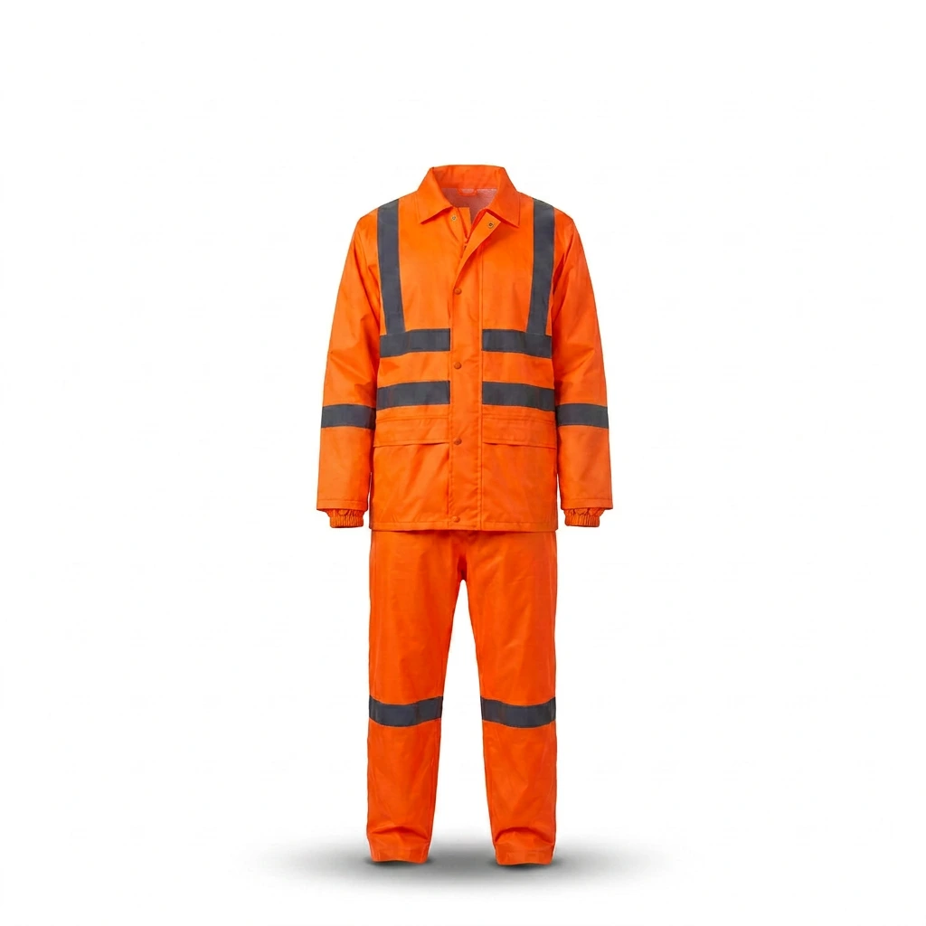 Traje Impermeable Oxford/PVC Alta Visibilidad – Naranja Flúor con Bandas Reflectivas – Uso Industrial, Vial, Delivery