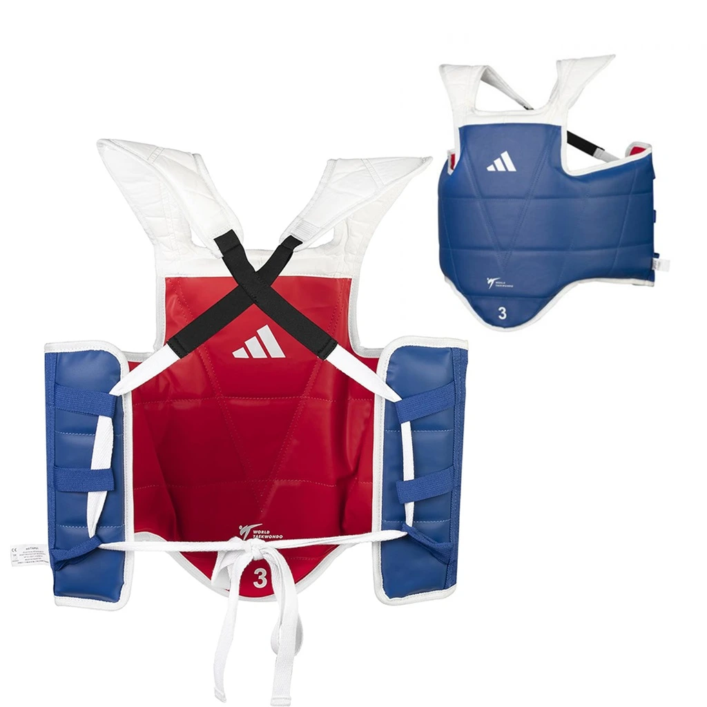 Protector de Pecho Taekwondo Adidas Reversible Rojo/Azul Para Ninos EVA Espuma Alta Densidad Aprobado WT