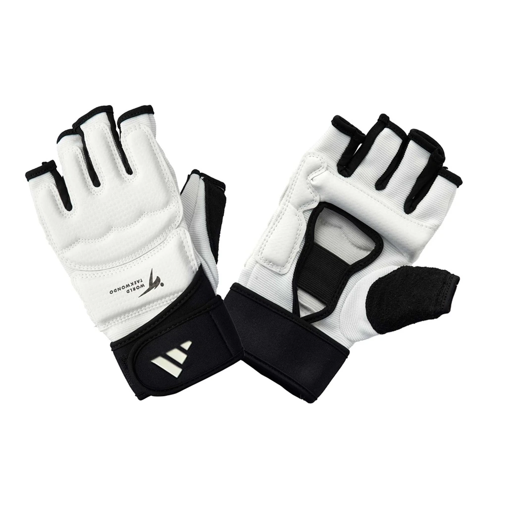 Guante de Taekwondo Adidas WT Blanco/Negro Cuero Sintetico Aprobado World Taekwondo para Sparring y Competicion