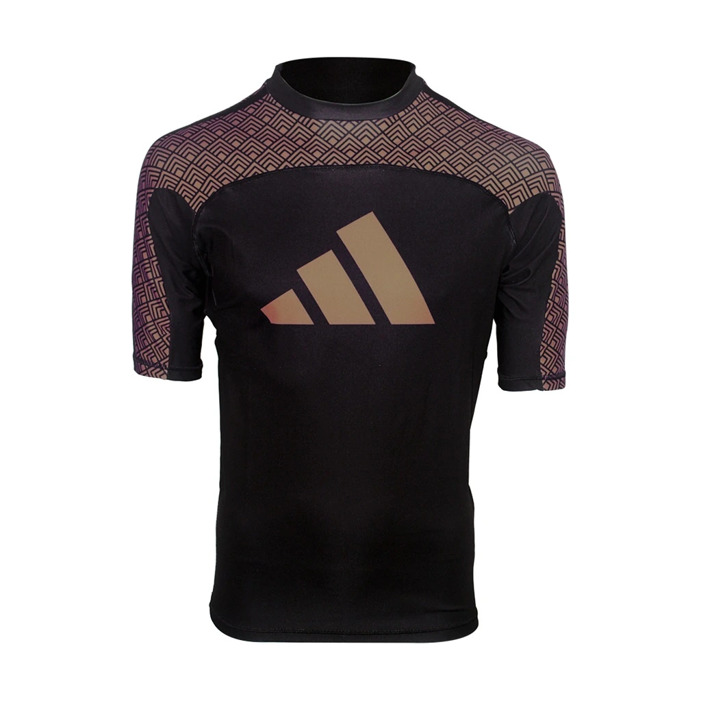 Camiseta Adidas IBJJF Rashguard Jiu-Jitsu Negro/Marron Poliester Spandex Climacool Certificada para Competicion