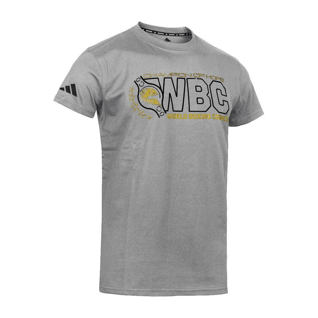 Camiseta Adidas Combat WBC World Boxing Council Algodon Logo Licencia Oficial Gris/Negro para Boxeadores y Fanaticos