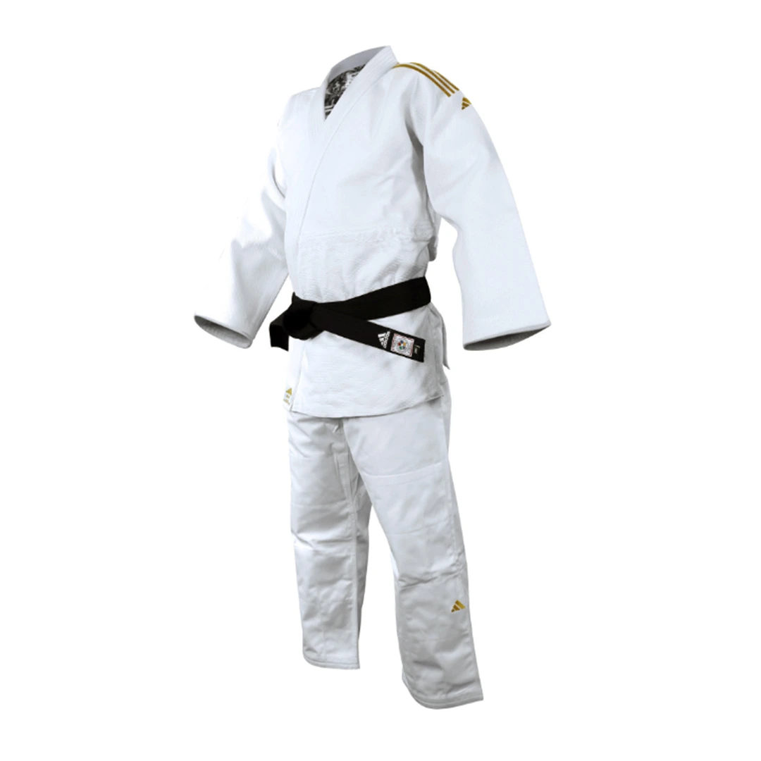 Uniforme Judo Adidas J690R Blanco/Dorado Premium Retail para Competicion y Practica Profesional Avanzada