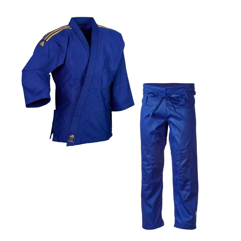 Uniforme Judo Adidas Club Sin Cinturon Algodon Poliester Tejido Reforzado Intermedio Avanzado Azul Dorado