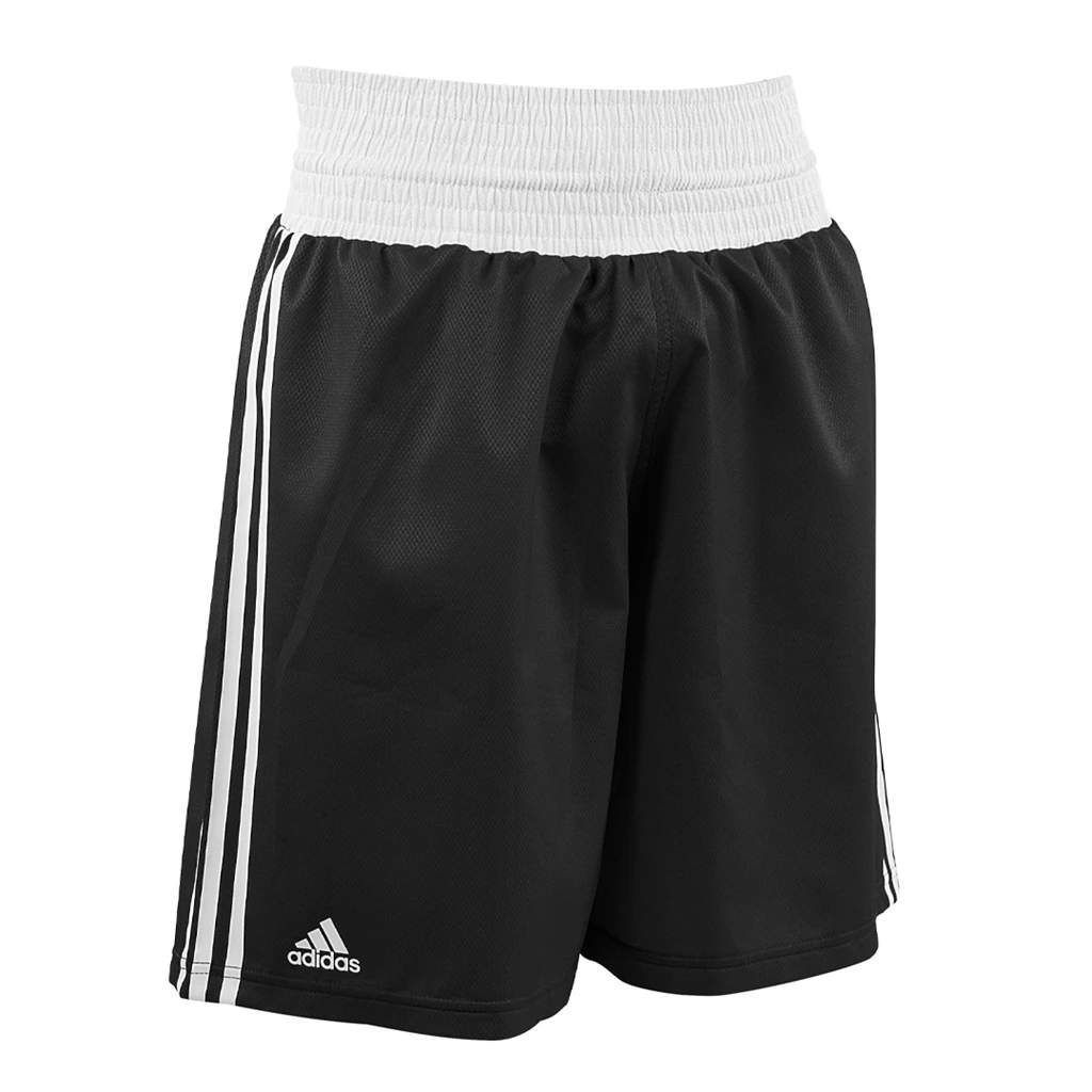 Short de Boxeo Adidas BTS02 Poliester Cintura Elastica con Cordon Negro/Blanco para Entrenamiento y Competicion